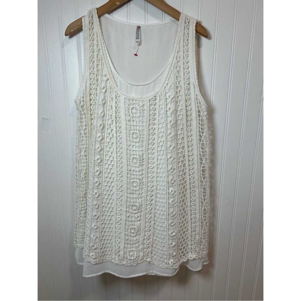Maria Rerio Women's Cream Crochet Overlay Tank Top Sleeveless Blouse size S.
